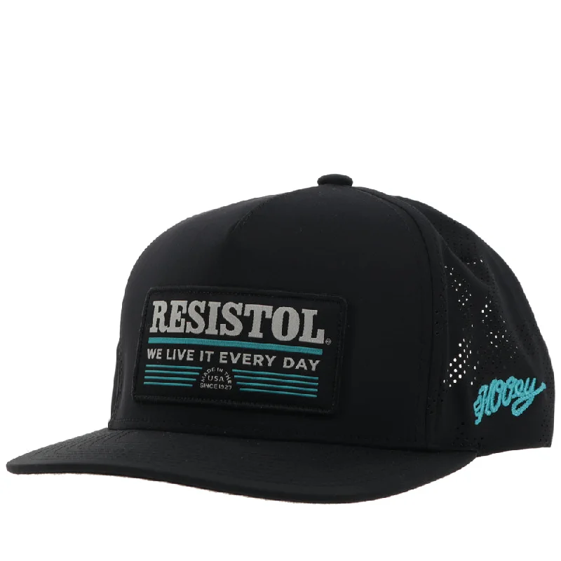 Beanies & headbands for group hangs-"Resistol" Hat Black w/Blue & Grey Patch