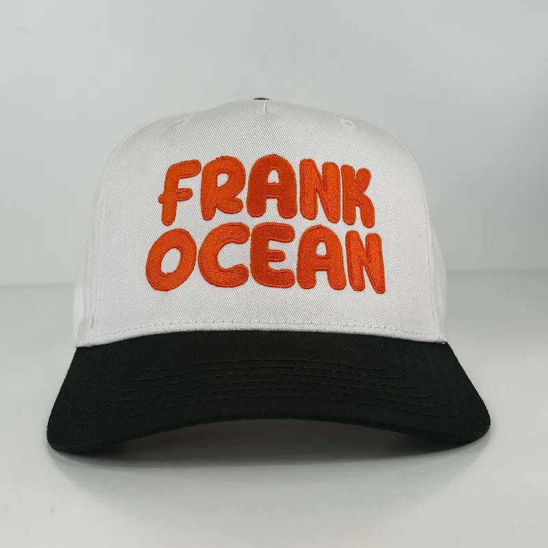 Beanies & headbands for soccer fans-Frank Ocean Custom Embroidered SnapBack White/Black orange lettering