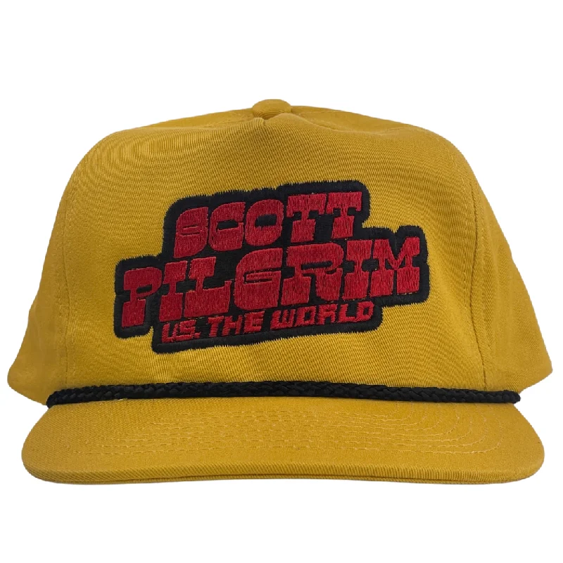 Beanies & headbands for new feels-Scott Pilgrim vs the World yellow/black rope, custom embroidered snapback hat