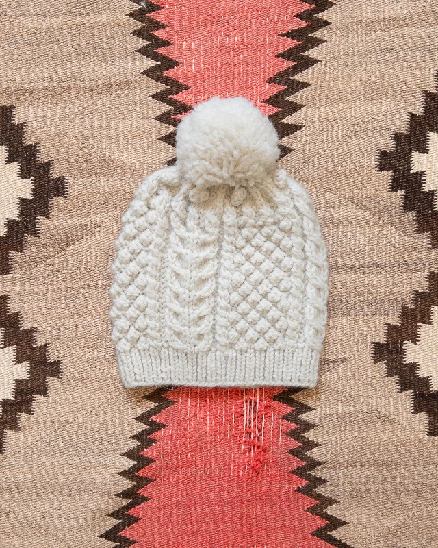 Beanies & headbands for campfires-Bramble Stitch Hand-knit Beanie - Cream