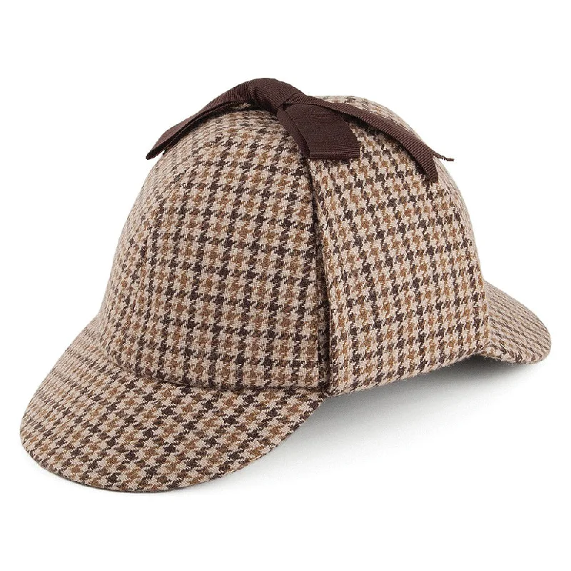 Beanies & headbands for swap gifts-Houndstooth Sherlock Holmes Deerstalker Hat - Brown