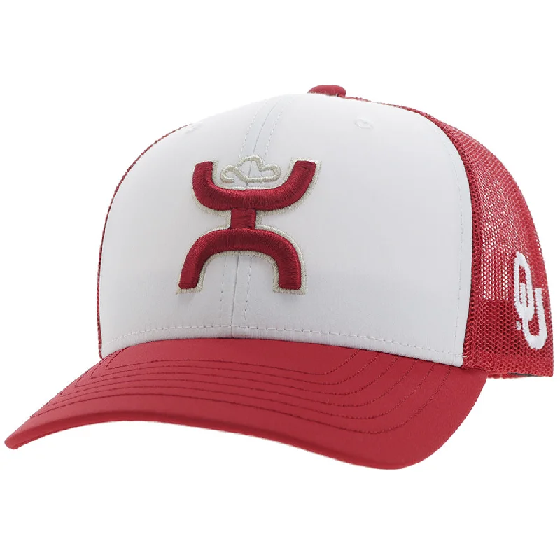 Beanies & headbands for hobbyists-"University of Oklahoma" Hat White/Crimson /White w/Hooey Logo