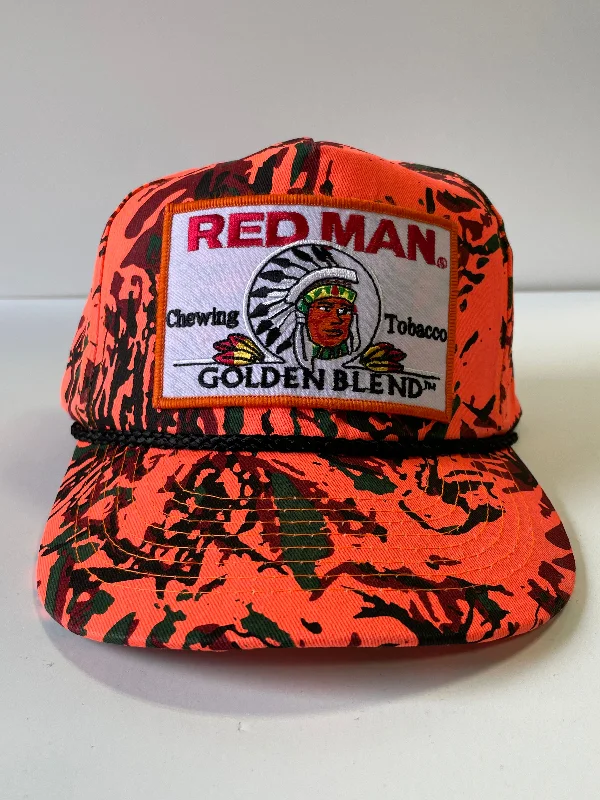 Beanies & headbands for big meets-Red man chewing tobacco patch vintage camo orange rope snapback hat