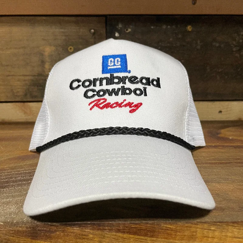 Beanies & headbands for milestone gifts-Cornbread Cowboi racing Vintage Red white and black mesh Snapback hat cap custom embroidery