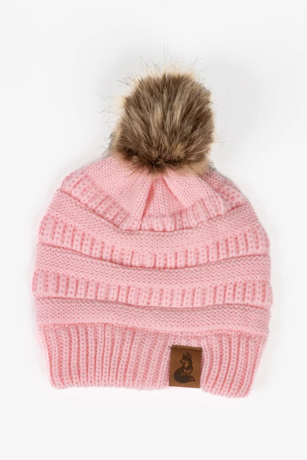 Beanies & headbands for every place-Dianthus Pink Ribbed Beanie with Pom