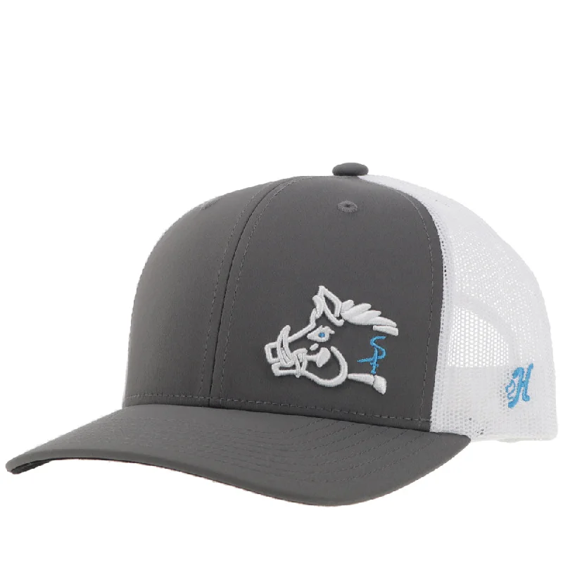 Beanies & headbands for all selves-"Sniper Pig" Hat Grey/White w/White & Blue Logo