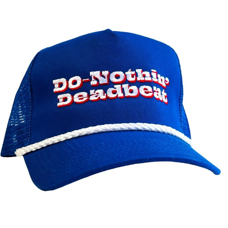 Beanies & headbands for tight beanies-DO NOTHIN DEADBEAT Mesh Blue Trucker Snapback Cap Hat JOSHUA QUIMBY Band Merch Custom Embroidered