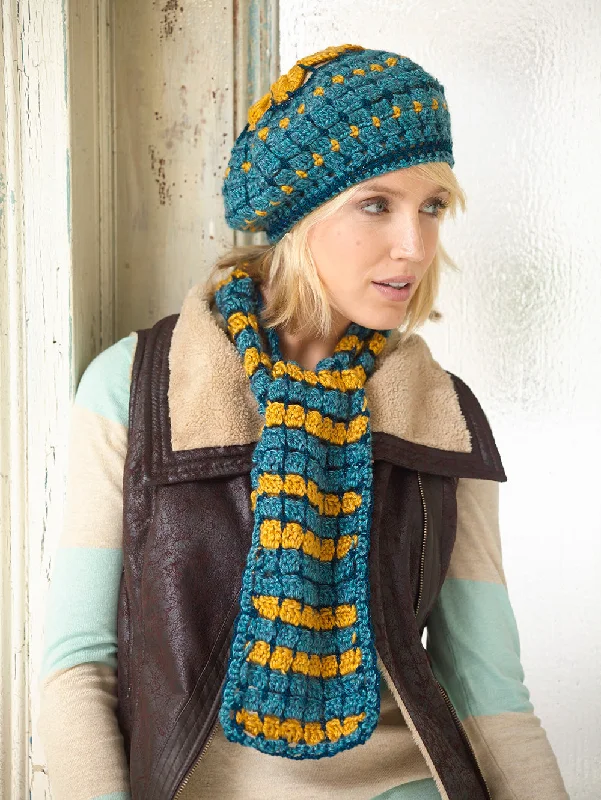 Beanies & headbands for no itch-Sunflower Stripes Hat And Scarf Set Pattern (Crochet)