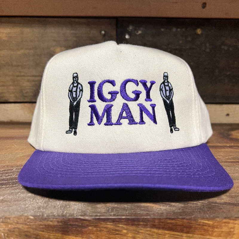 Beanies & headbands for cool mornings-Iggy Man Vintage Off White Crown Purple Brim SnapBack Hat Cap Custom Embroidery