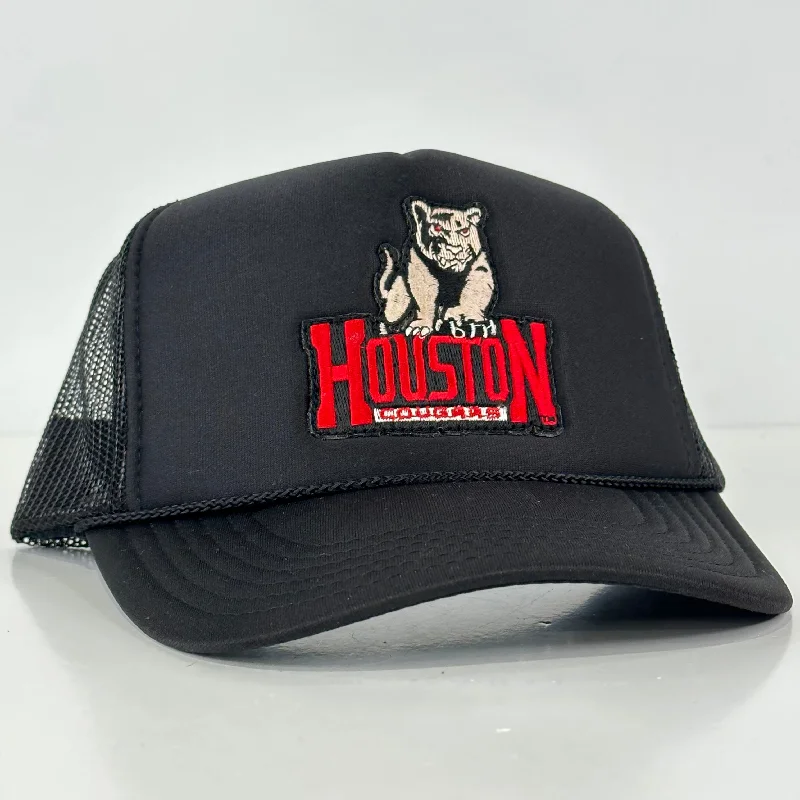 Beanies & headbands for big styles-Custom Houston Cougars on a Black Mesh Trucker SnapBack Patch Hat Cap