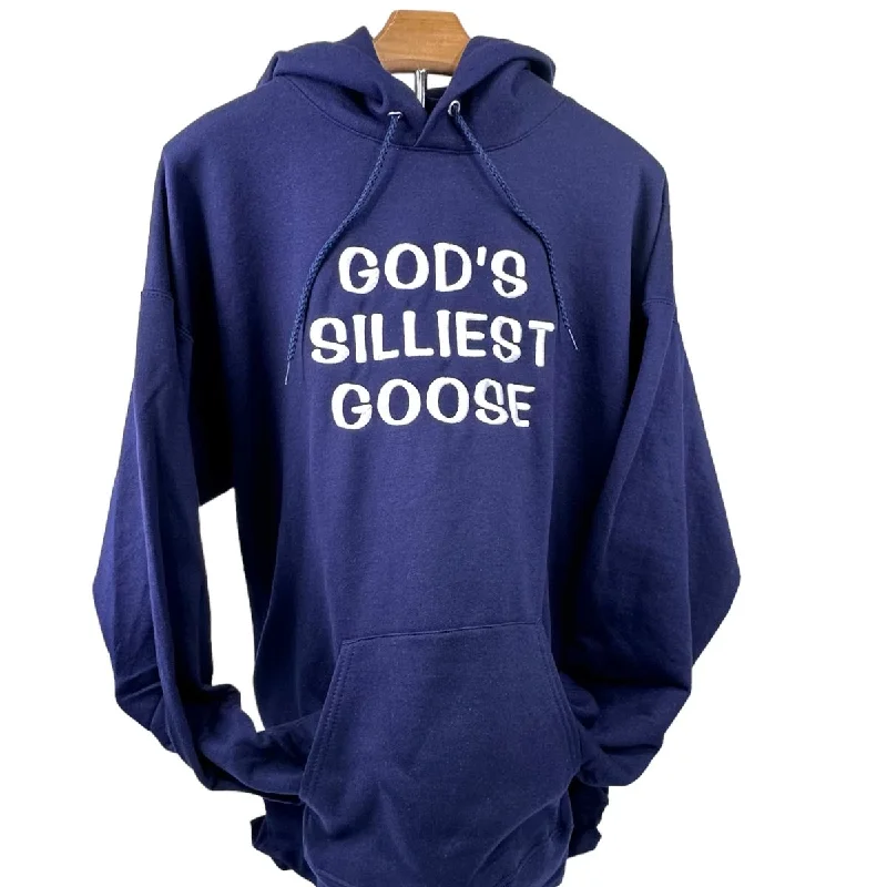 Beanies & headbands for shower favors-GOD’S SILLIEST GOOSE Navy HOODIE Custom Embroidered