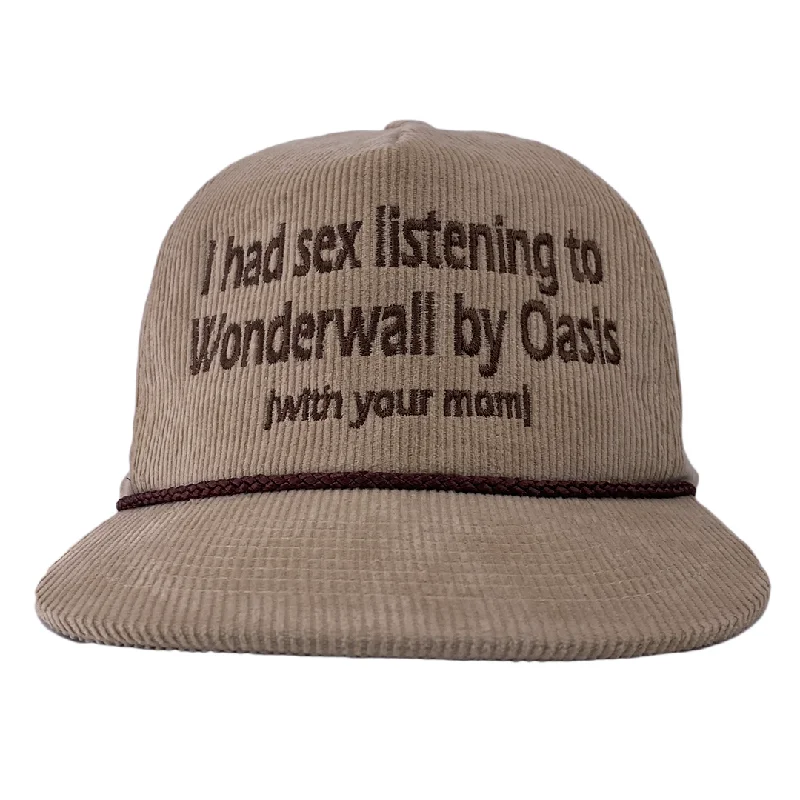 Beanies & headbands for milestone gifts-I HAD SEX LISTENING TO WONDERWALL WITH YOUR MOM Stone SnapBack with Brown Rope Custom Embroidered Cap Hat