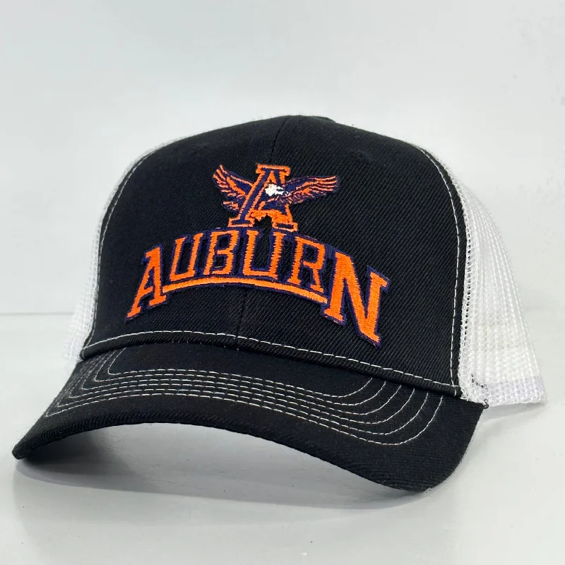 Beanies & headbands for handcrafted-Custom Auburn University Patch on a Black White Mesh Trucker SnapBack Hat Cap