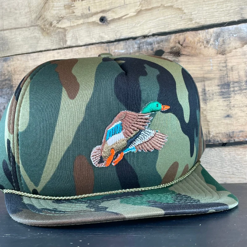 Beanies & headbands for calm wears-Custom Mallard Duck Hunting Camo Vintage Patch Foam Snapback Cap Hat