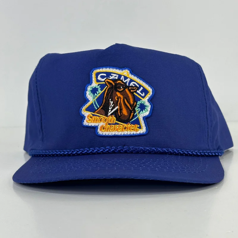 Beanies & headbands for special runs-Custom Camel Smooth Character patch on a Blue Strapback Patch Hat Cap