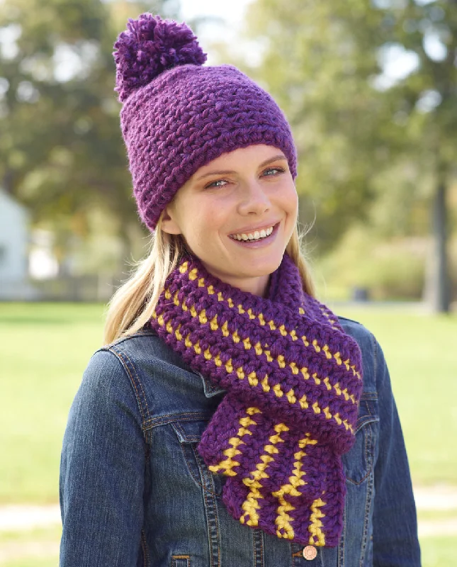 Beanies & headbands for party vibes-School Colors Hat and Scarf Set (Crochet) - Version 1