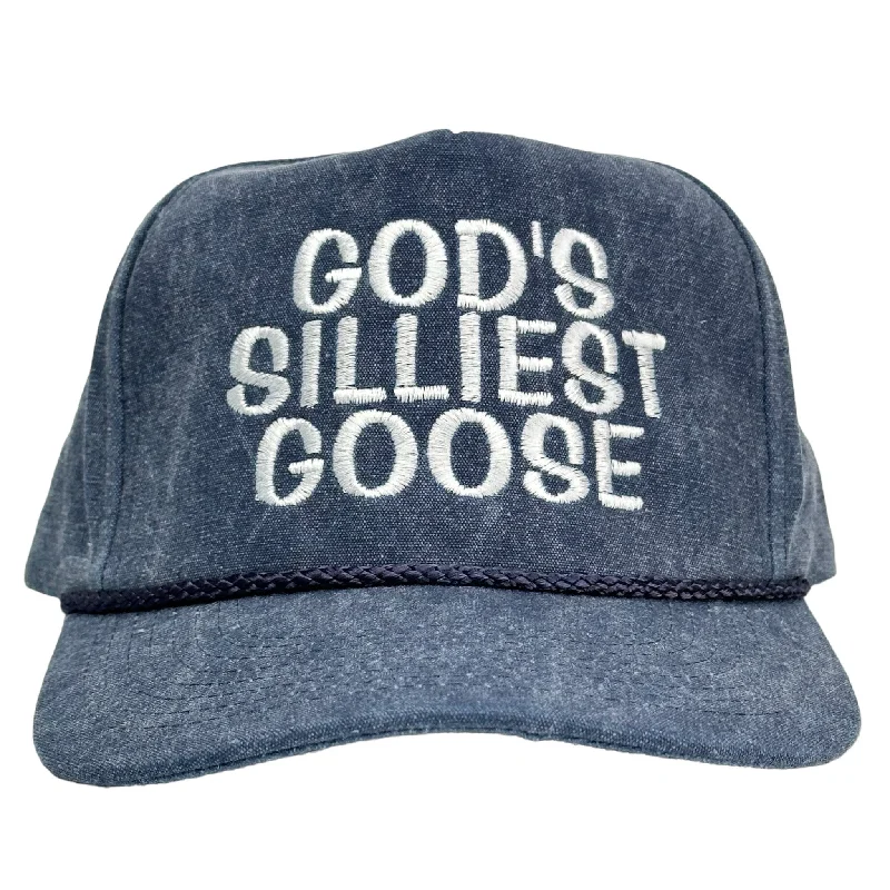 Beanies & headbands for all prices-GOD'S SILLIEST GOOSE Tall Crown Snapback with Rope Cap Hat Custom Embroidery