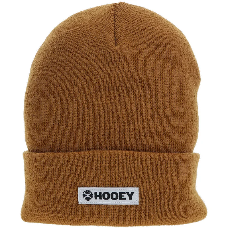 Beanies & headbands for urban streets-"Hooey Beanie" Tan w/White & Black Patch