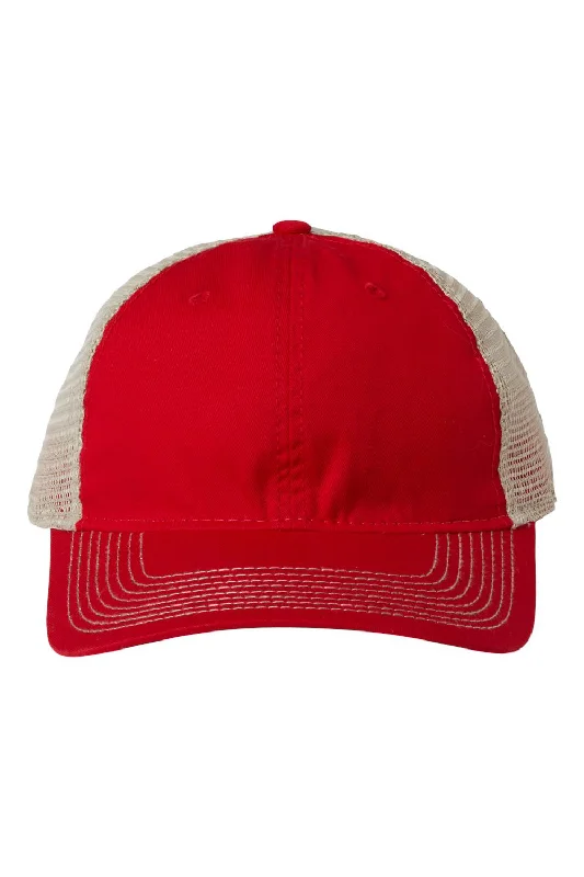 Mens hats for moonlit walks-Mens hats for outdoor sports-The Game Mens Soft Snapback Trucker Hat - Red/Khaki