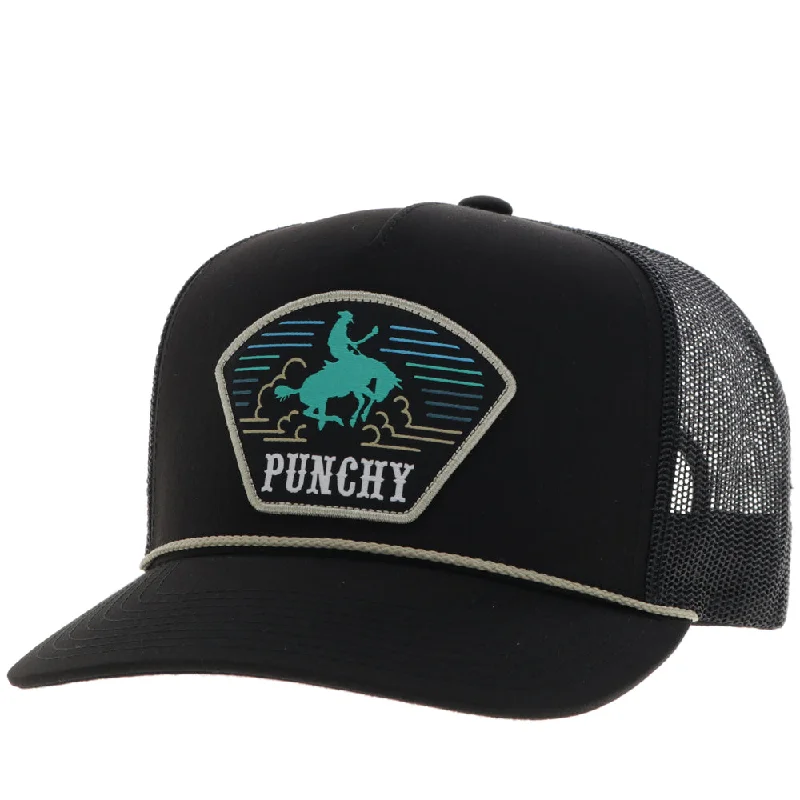 Beanies & headbands for month loves-"Punchy" Hat Black w/Turquoise & Yellow Patch