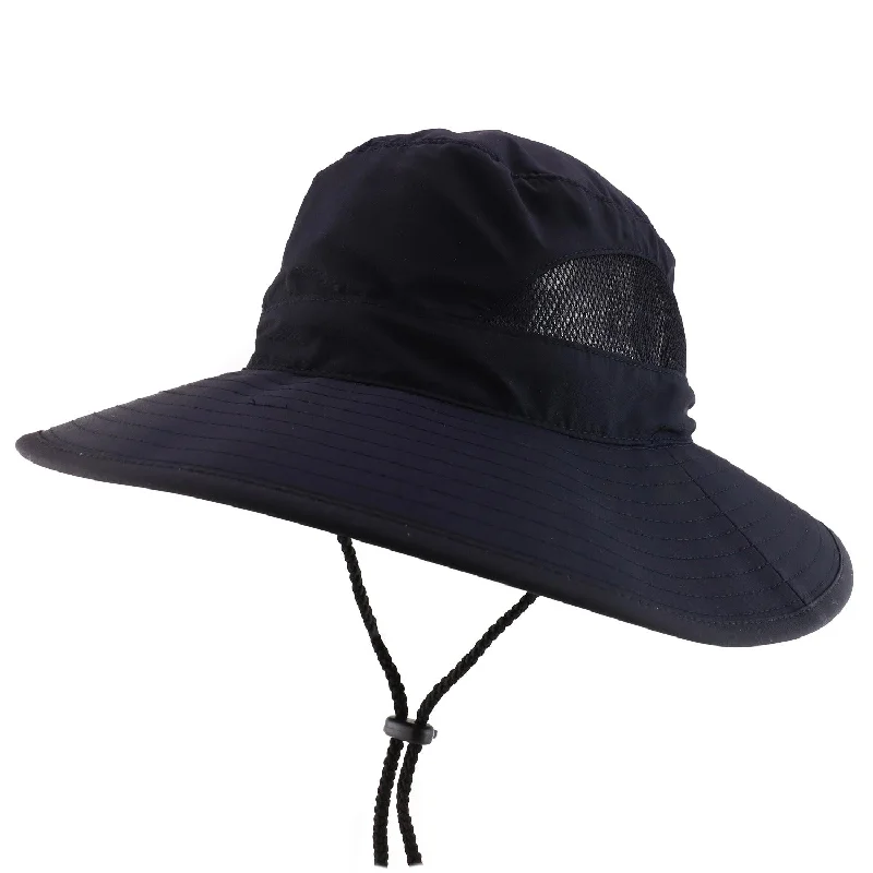 Bucket hats casual wear-Wool hats with embroidery-Wide Brim Mesh Bucket Hat - Black