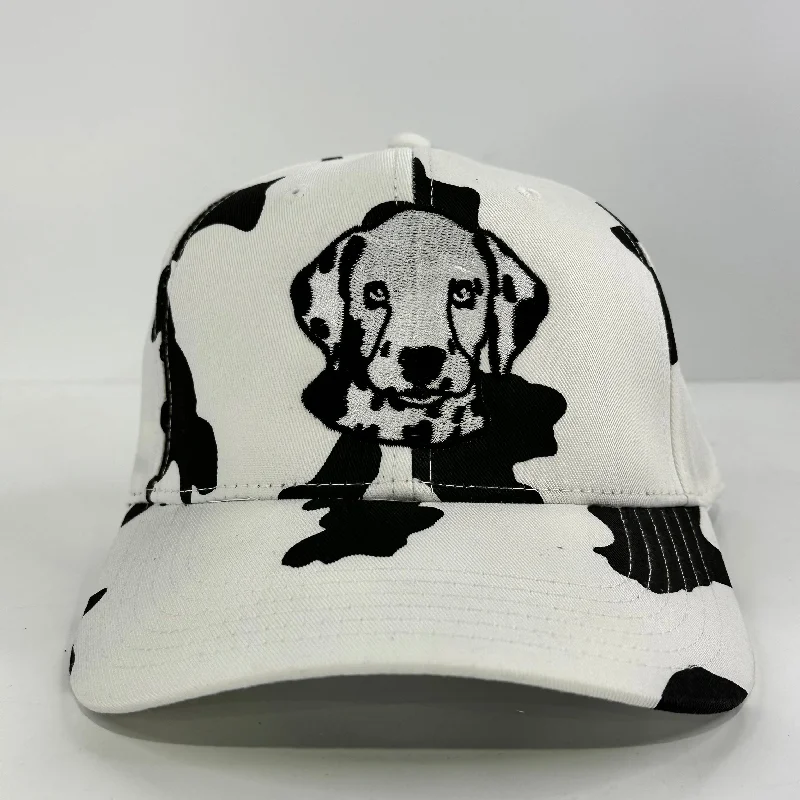 Beanies & headbands for teacher outfits-Dalmatian on white and black spotted SnapBack Cap Hat Custom Embroidered Collab Justin Stagner