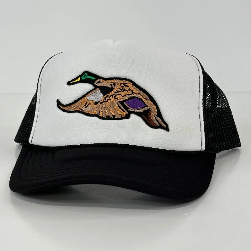 Beanies & headbands for fan loves-Custom Mallard on a Black Mesh Trucker SnapBack Patch Hat Cap