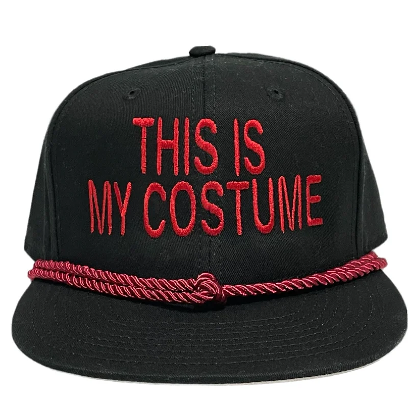 Beanies & headbands for craft lovers-This Is My Costume Halloween Party Vintage Custom Embroidered Black SnapBack Hat Cap with Double Rope