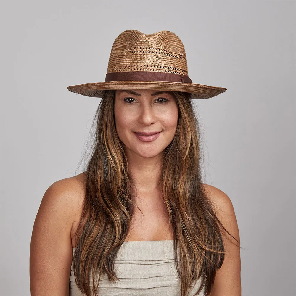 Womens Hats with topaz trim-Lisbon | Womens Polybraid Straw Sun Hat