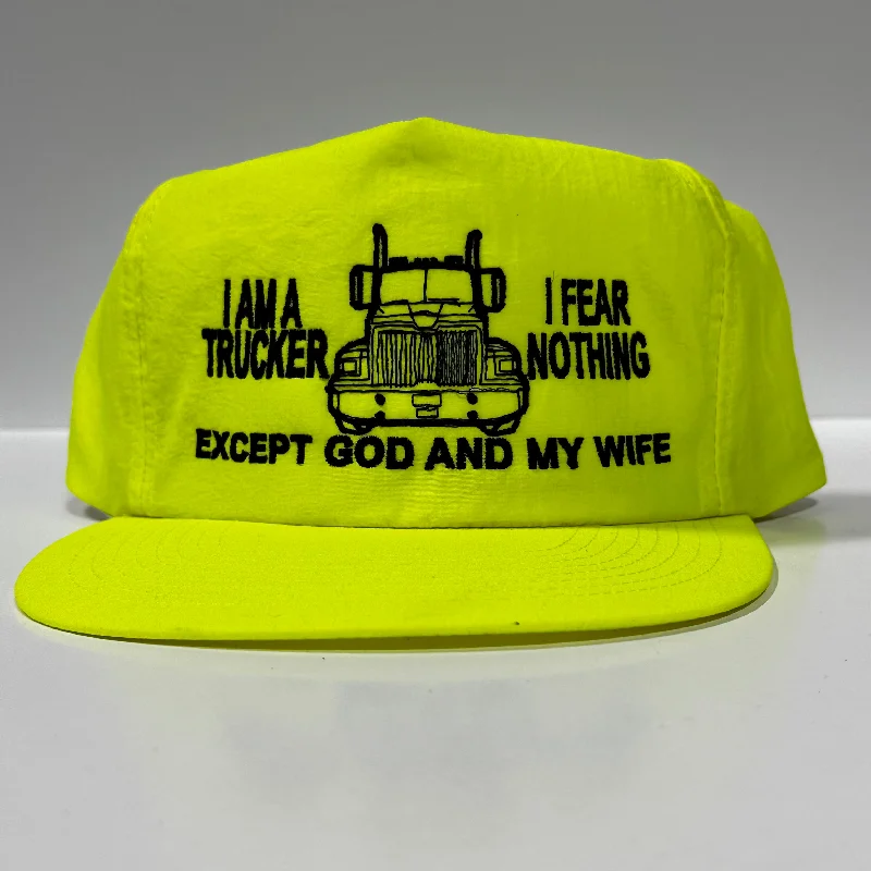 Beanies & headbands for curly locks-I am a trucker I fear nothing except God and my Wife Vintage Neon Snapback Hat Cap Custom Embroidery