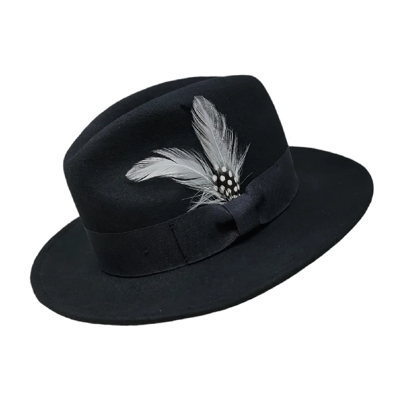 Wool hats artisanal-Wool Felt Derby Fedora Hat | Black | Epoch Men's