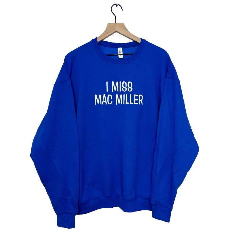 Beanies & headbands for old pairs-I Miss Mac Miller Crew Neck Royal Blue Sweatshirt Unisex Custom Embroidered