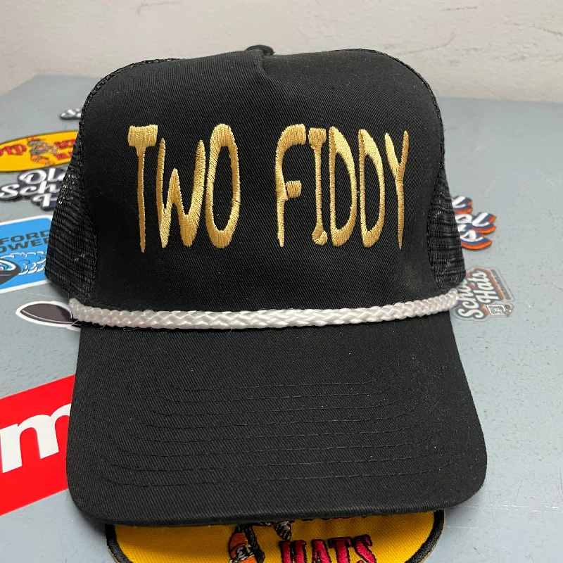 Beanies & headbands for monthly wear-Rowdy Roger Official Two Fiddy Black Mesh White Rope Snapback Hat