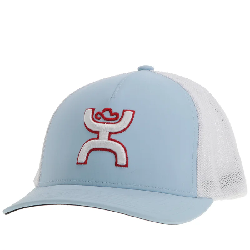 Beanies & headbands for short fits-"Coach" FlexFit Hat Light Blue/White w/Red & White Logo