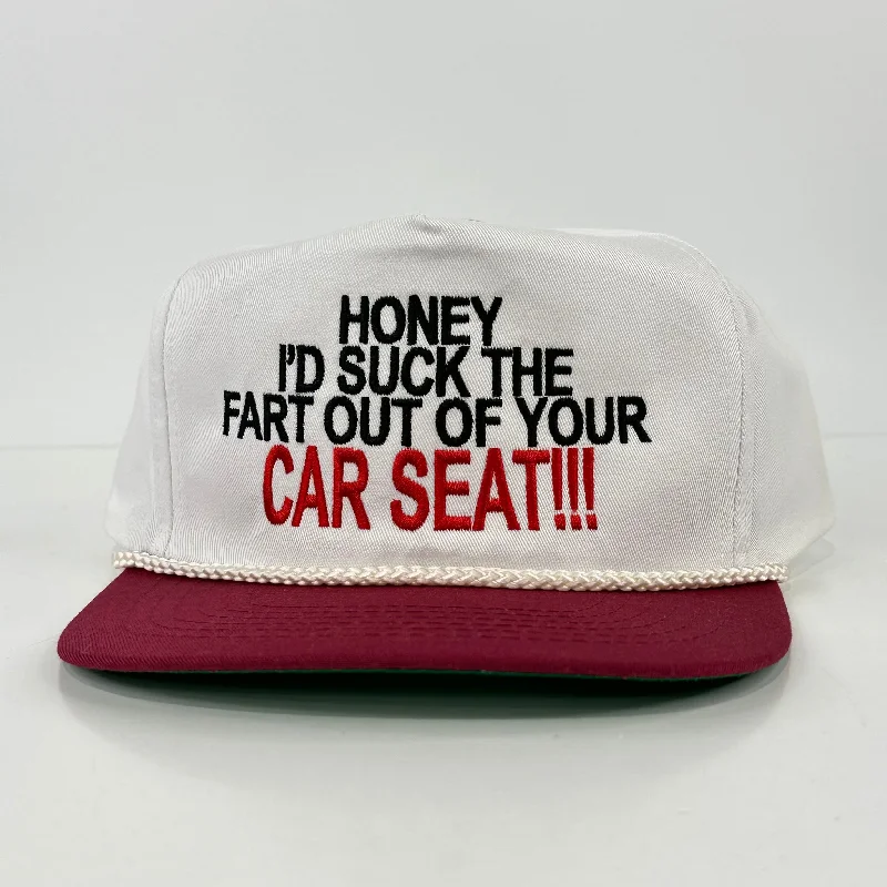 Beanies & headbands for older adults-Honey I’D Suck the Fart Out of your Car Seat Vintage Rope SnapBack Funny Old School Hat Cap Custom Embroidered Squidbillies