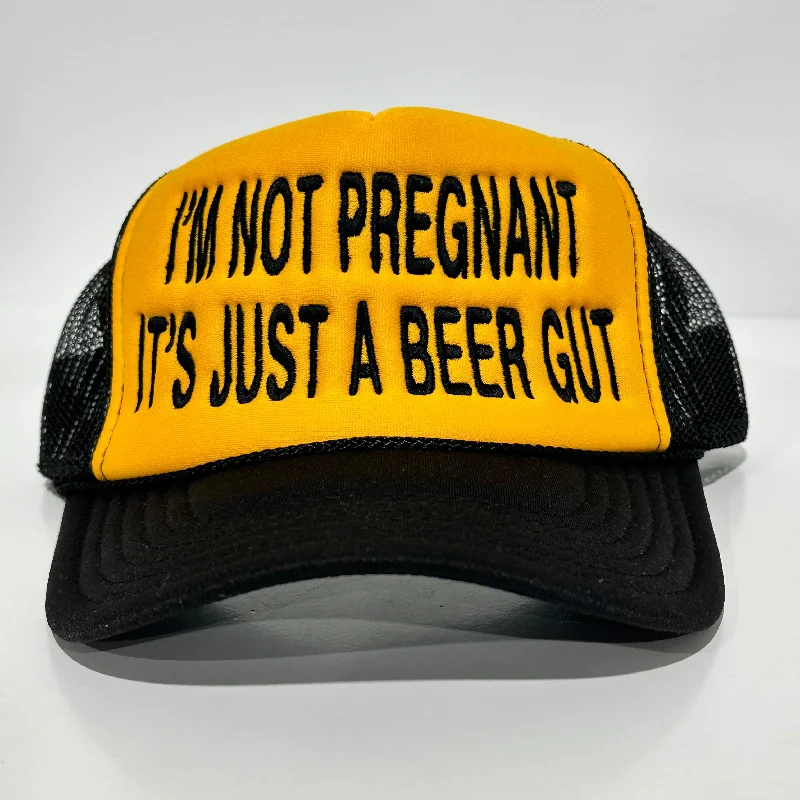 Beanies & headbands for warm hugs-IM NOT PREGNANT ITS JUST A BEER GUT Black Mesh SnapBack Trucker Cap Funny Beer Drinking Hat Custom Embroidered Collab Cut The Activist