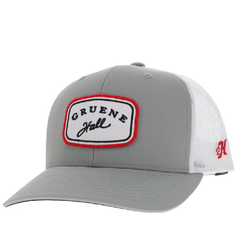 Beanies & headbands for big days-"Gruene Hall" Hat Grey/ White w/Red & Navy Patch