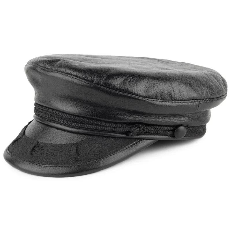 Beanies & headbands for sports teams-Classic Leather Greek Fisherman Cap - Black