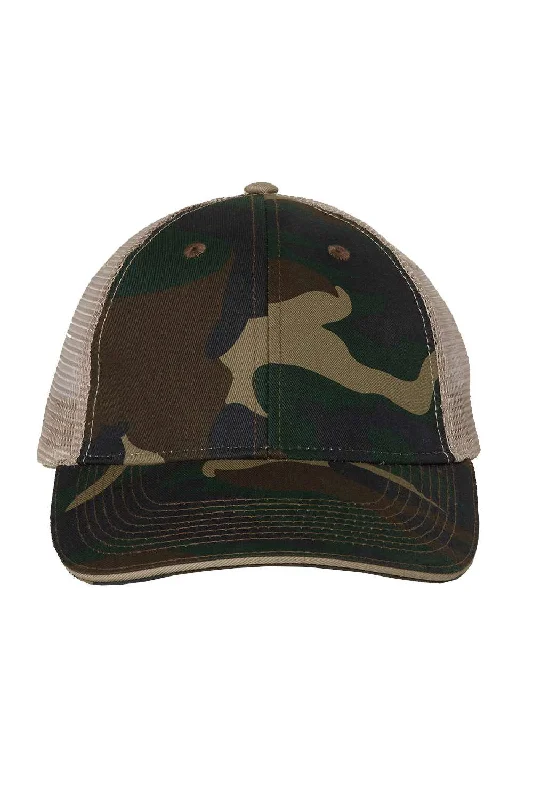 Mens hats with distressed logos-Mens hats for winter-Valucap Mens Sandwich Bill Adjustable Trucker Hat - Green Camo/Tan