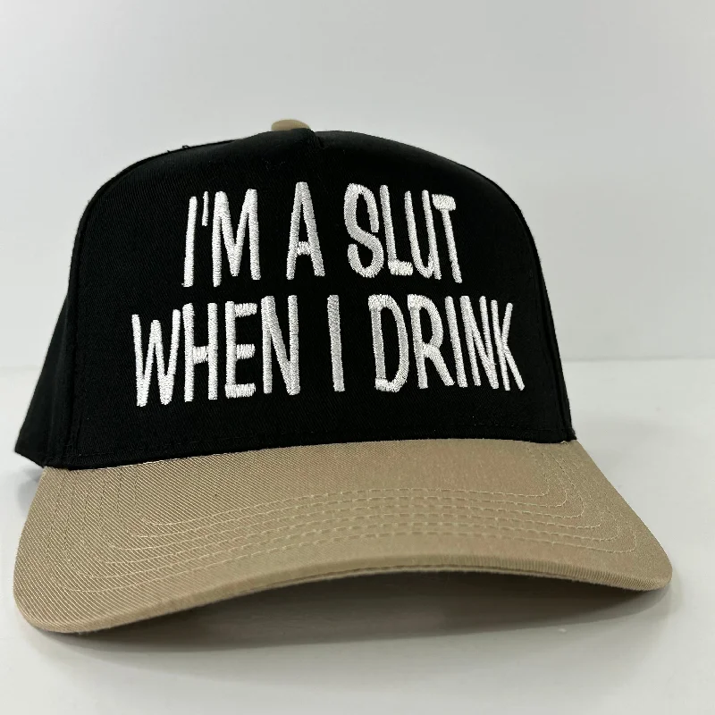 Beanies & headbands for sock pairs-IM A SLUT WHEN I DRINK Black Crown SnapBack Collab The IZZY DRINKS Custom Embroidered