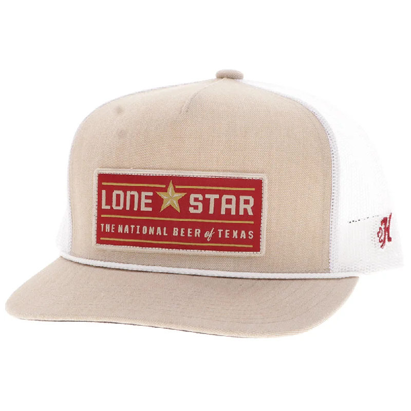 Beanies & headbands for soccer fans-"Lone Star" Hat Tan/White w/Red/Gold/White Patch