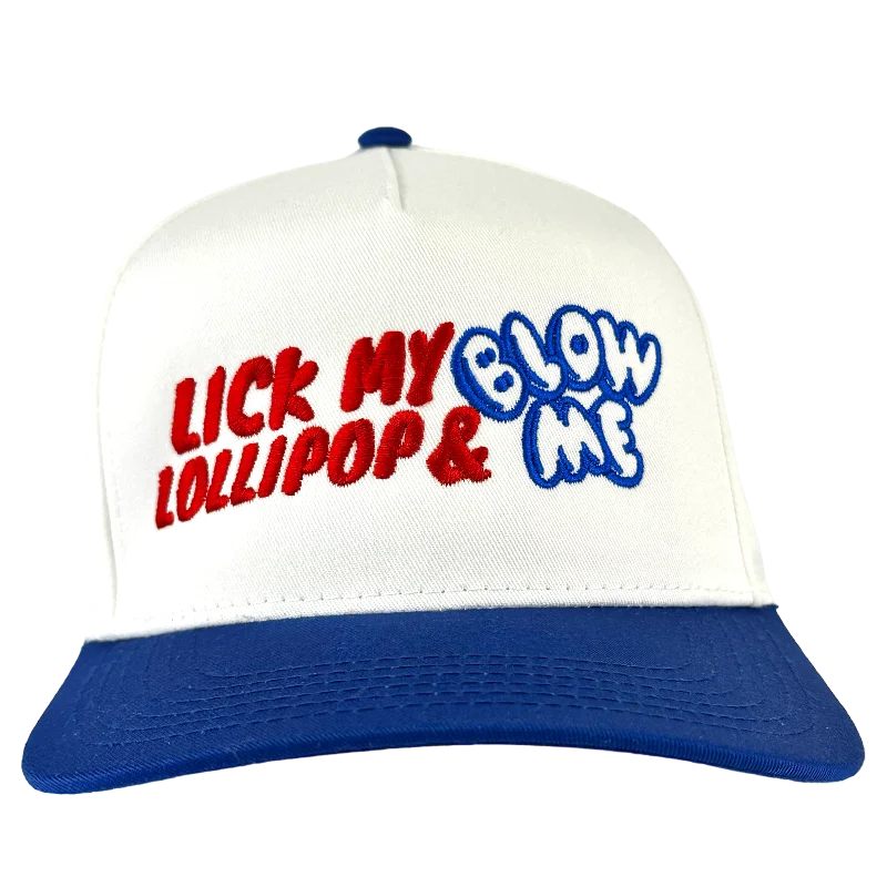 Beanies & headbands for match ups-LICK MY LOLLIPOP Funny SnapBack Cap Inappropriate Hat Custom Embroidered Collab Rowdy Roger