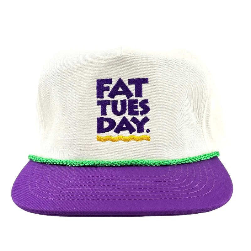 Beanies & headbands for sale racks-Mardi Gras FAT TUESDAY Green Rope Purple Brim SnapBack Cap Hat Custom Embroidered