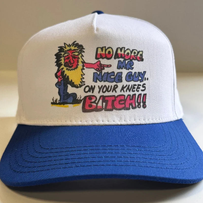 Beanies & headbands for green luck-NO MORE MR NICE GUY ON YOUR KNEES Blue SnapBack Funny Cap Hat Custom Printed