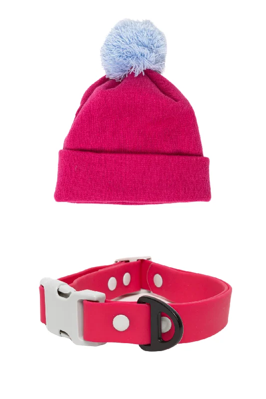 Beanies & headbands for roots pride-Fuchsia Winter Hat with Pom & Waterproof Collar Matching Set