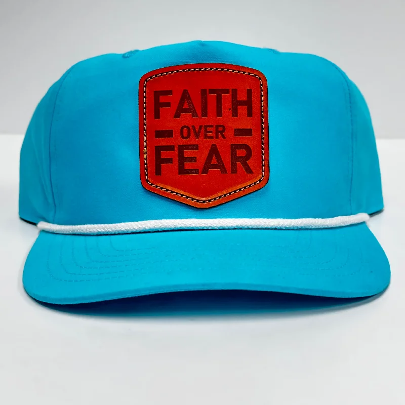 Beanies & headbands for football fans-Leather Head Custom FAITH OVER FEAR Leather Head Hat Co Turquoise SnapBack Cap Hat