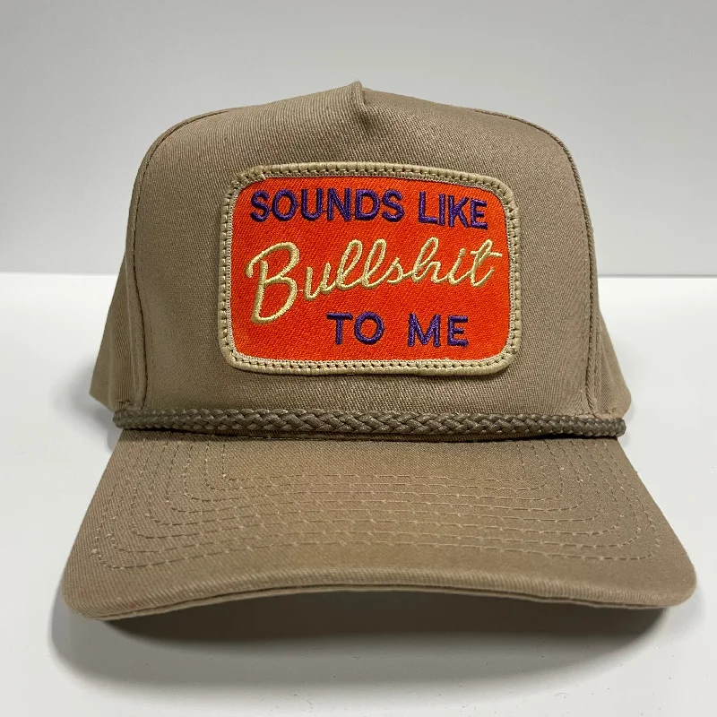 Beanies & headbands for big days-Custom Sounds Like BS to me patch Vintage Khaki TAN Snapback Hat Cap