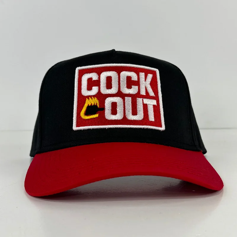 Beanies & headbands for infants-Cock Out Funny on a Black Crown Red Brim SnapBack Hat Cap Custom Embroidered