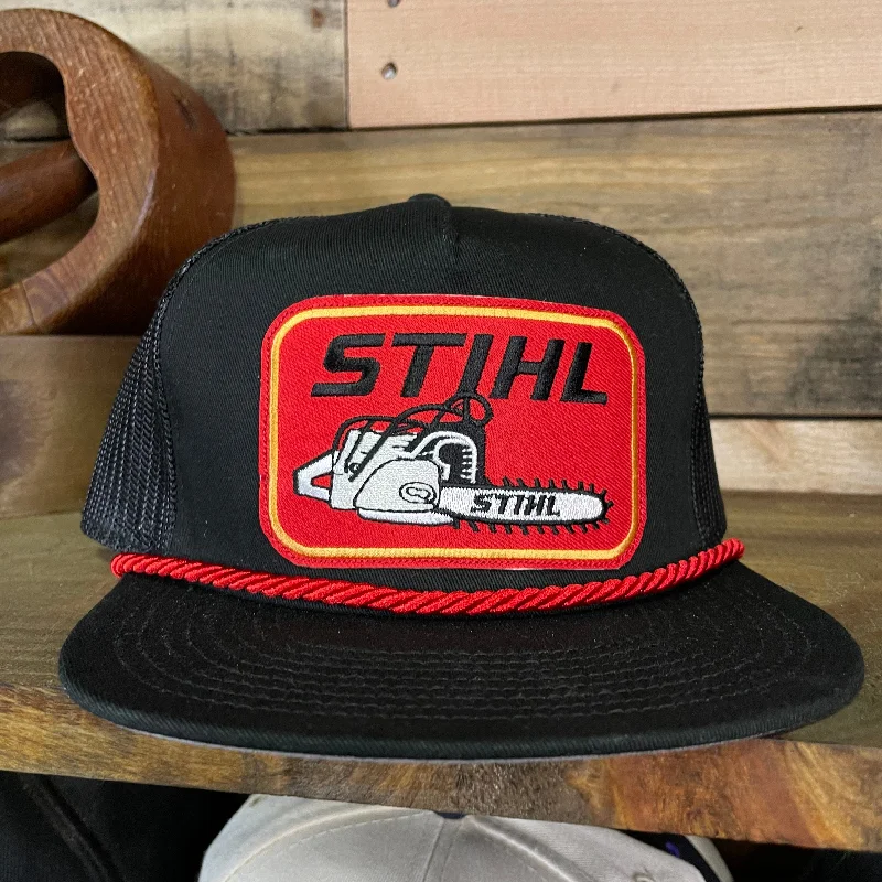 Beanies & headbands for cool aesthetics-Custom STIHL Chainsaw patch Red Rope Mesh Trucker Snapback Cap Hat