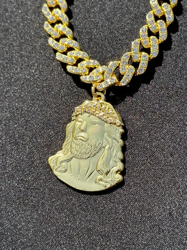 Beanies & headbands for craft lovers-*NEW GOLD "JESUS CHRIST" EXCLUSIVE ICED OUT CHAIN W/ RHINESTONES (VERY LIMITED)